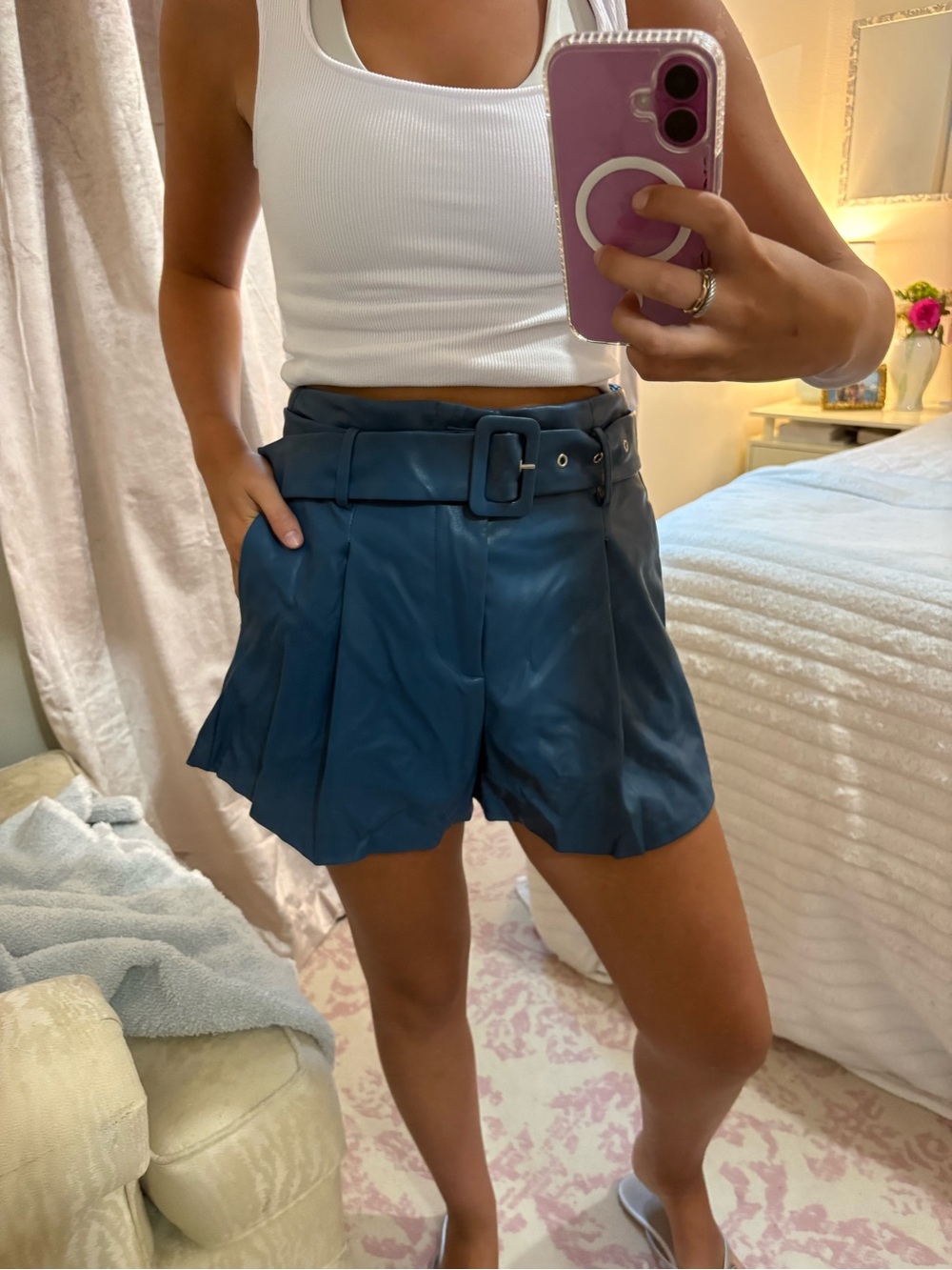 DO+BE Teal Belted leather Shorts